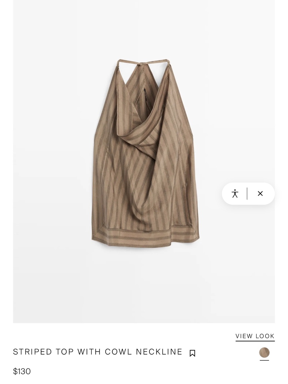 Massimo Dutti Taupe Striped Cowl Neck Halter Top